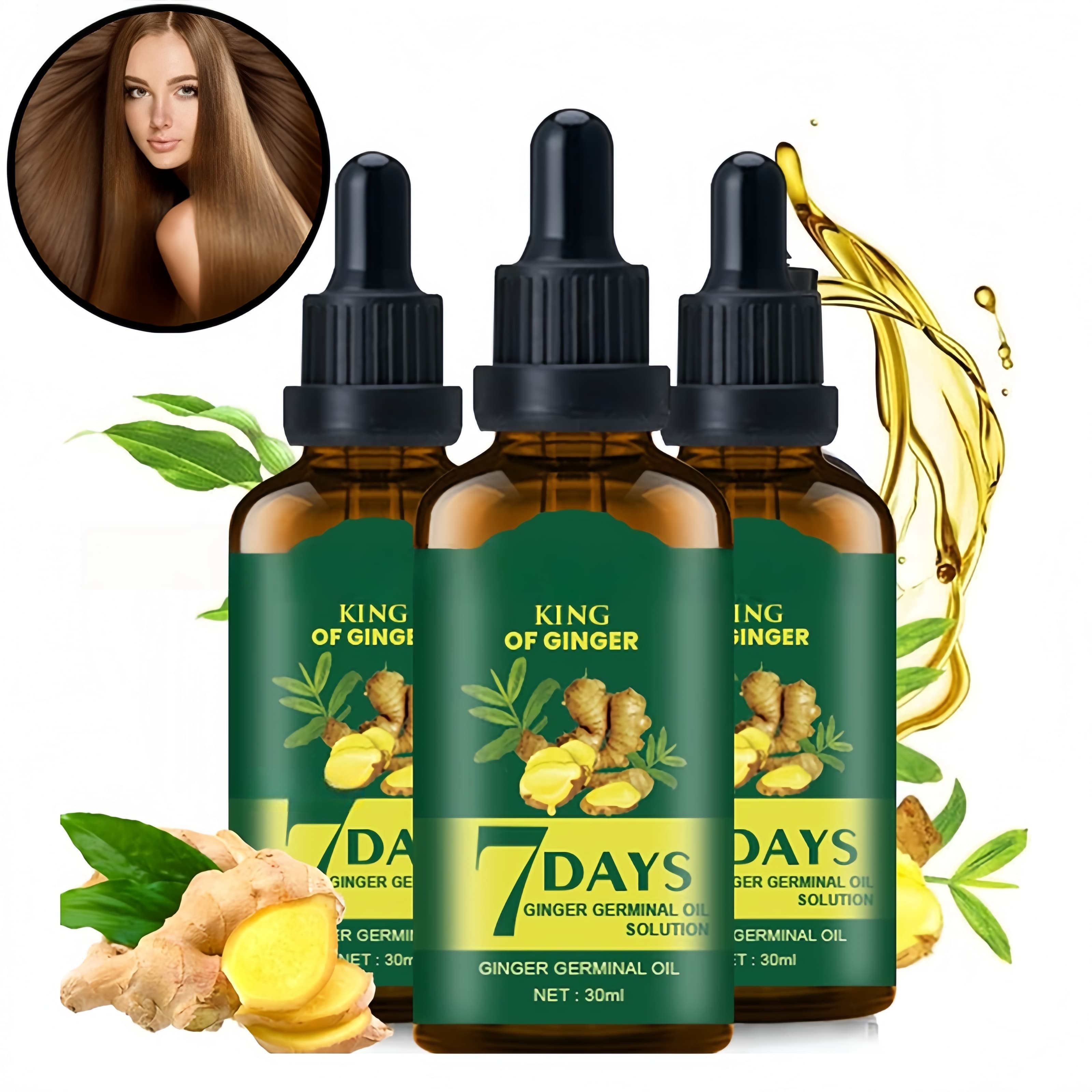 Hair Care Essence Oil - เซรั่มบำรุงผมสูตรน้ำมันขิงและไบโอติน สำหรับผู้ชายและผู้หญิง ช่วยลดการหลุดร่วงของเส้นผม บำรุงให้ผมหนาขึ้น ซ่อมแซมหนังศีรษะ ชุดน้ำมันหอมระเหยบำรุงเส้นผม