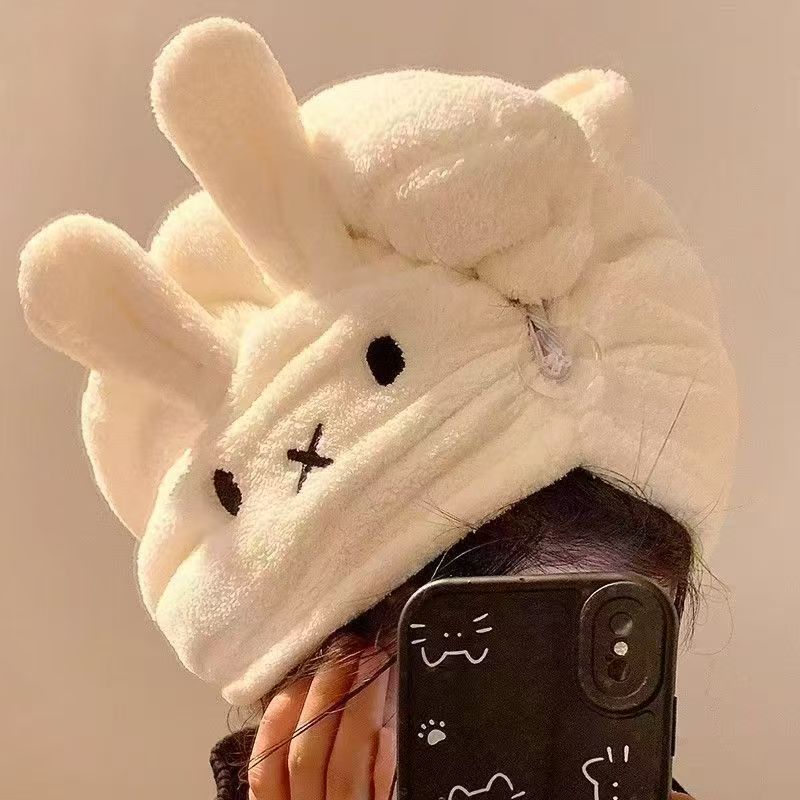 Hair Care In Japan - หมวกคลุมผมรูปหูกระต่ายน่ารัก Miffy ผ้าขนหนูคอรัลหนานุ่ม ซึมซับน้ำได้ดี แฟชั่น Y2k