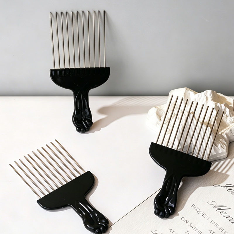 Afro Pick Comb - หวีตัดผมมืออาชีพแบบใหม่ หวีซี่กว้างสำหรับผมหยิกแบบแอฟโฟร หวีโลหะสำหรับร้านเสริมสวย รุ่น SZI15