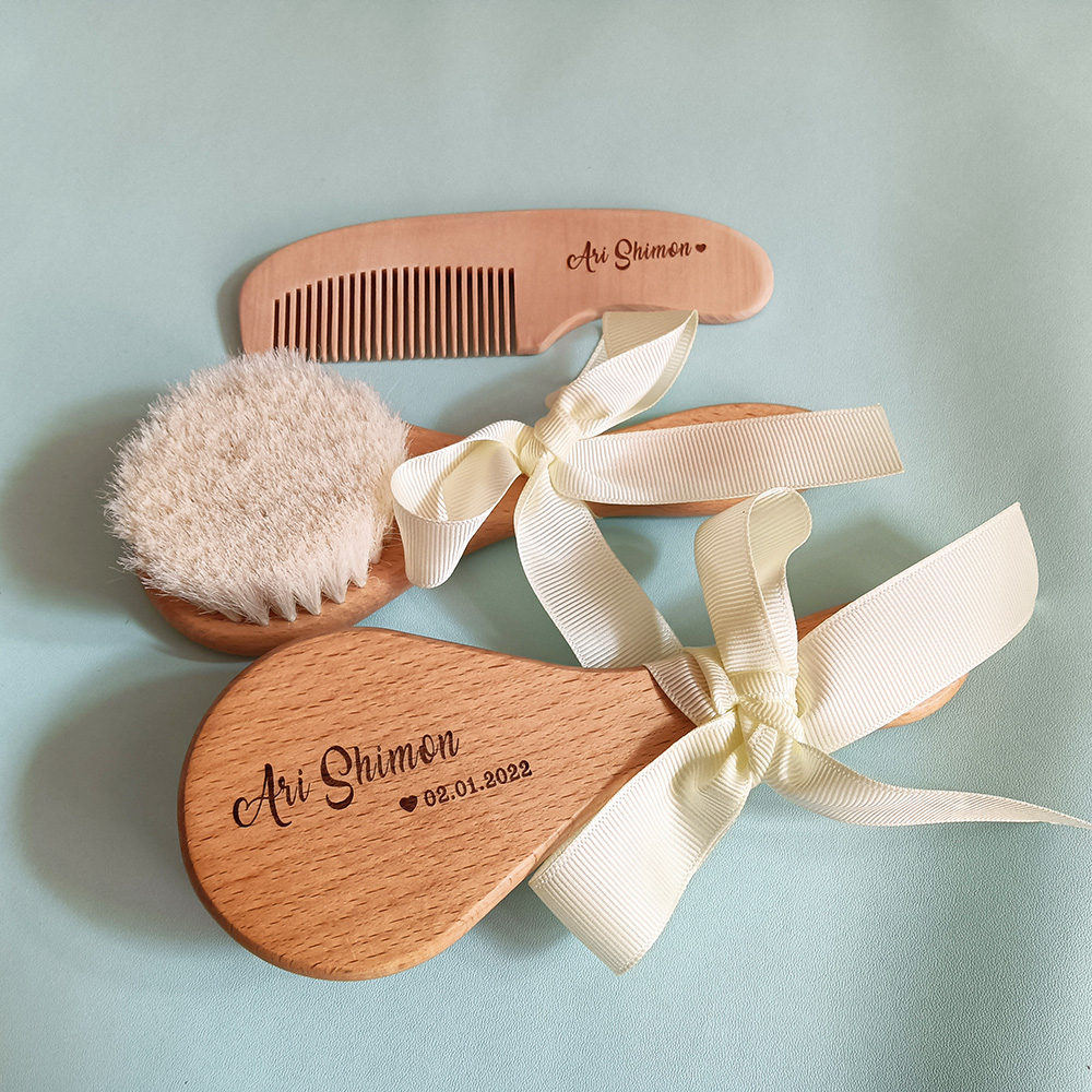 Hair Care Names - หวีอาบน้ำสำหรับทารกที่มีชื่อที่กำหนดเองแปรงผมดูแลเด็กขนสัตว์ธรรมชาติแท้เครื่องนวดทารกแรกเกิดของขวัญสำหรับแขก