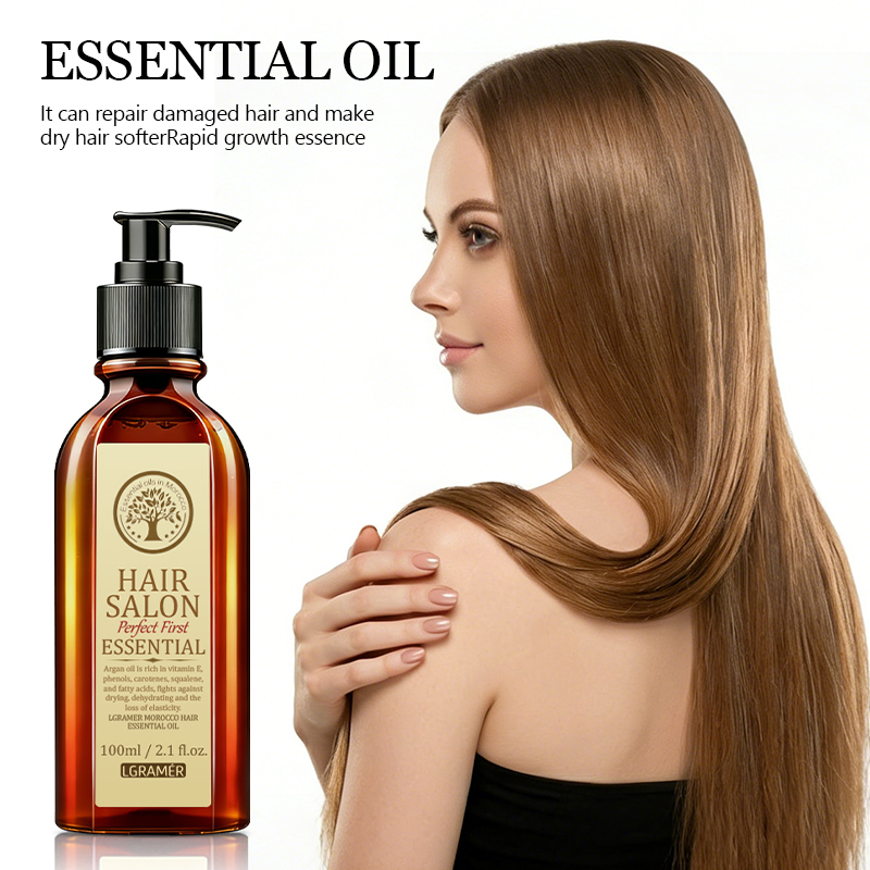 Hair Care Essence Oil - น้ำมันบำรุงผมอาร์แกนโมร็อกโก 100 มล. เซรั่มดูแลเส้นผมสำหรับร้านเสริมสวย ลดผมชี้ฟู ซ่อมแซมผมแห้งเสีย