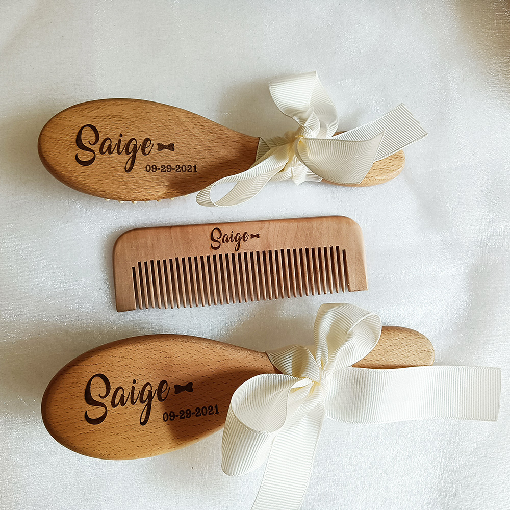 Hair Care Names - Custom ชื่อชุดว่ายน้ําเด็กหวี Baby Care แปรงผมขนสัตว์ธรรมชาติบริสุทธิ์หวีไม้ทารกแรกเกิดนวด Baby