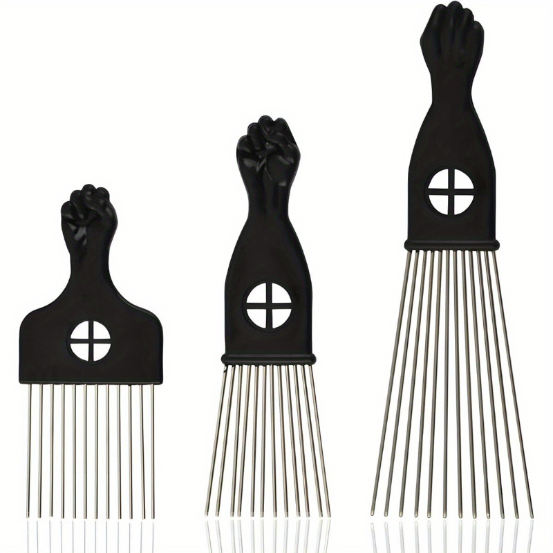 Afro Pick Comb - 1 ชิ้นสแตนเลส Afro Hair Pick ชุด,