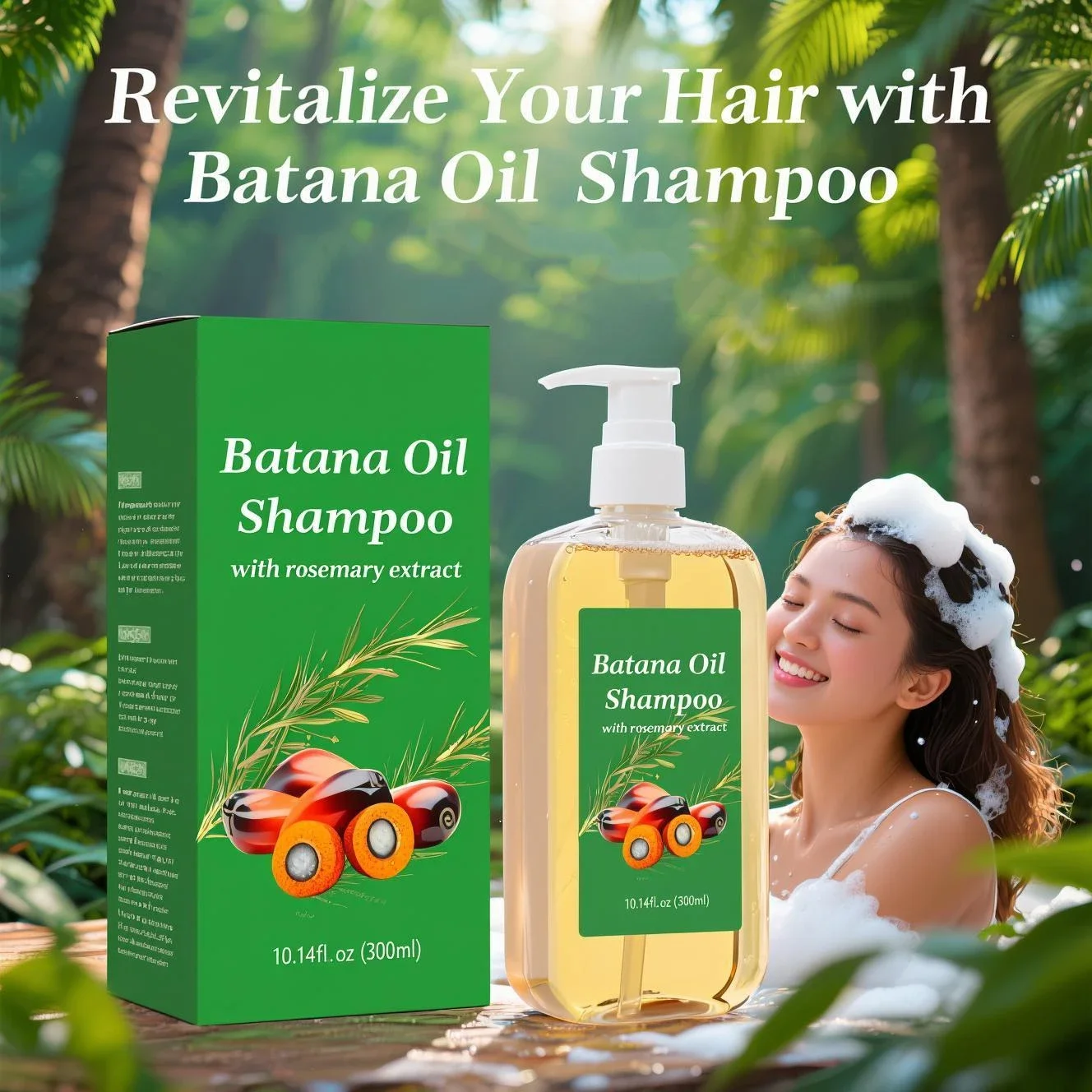 Rosemary Hair Oil - แชมพูบำรุงผมสูตรเข้มข้น โรสแมรี่และน้ำมันบาตานา 300 มล. - สำหรับการเจริญเติบโตของเส้นผมและเพิ่มความหนา
