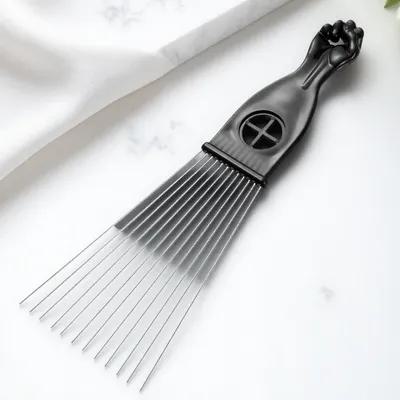 Afro Pick Comb - หวีสแตนเลส 2 ชิ้น พร้อมด้ามจับรูปทรงกำปั้น สำหรับสางผม ยกโคนผม