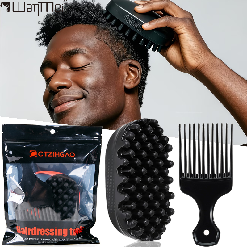 Afro Pick Comb - แปรงผมซิลิโคนแบบม้วนได้ & หวีจัดแต่งทรงผมแบบ Afro Pick ชุดพกพา