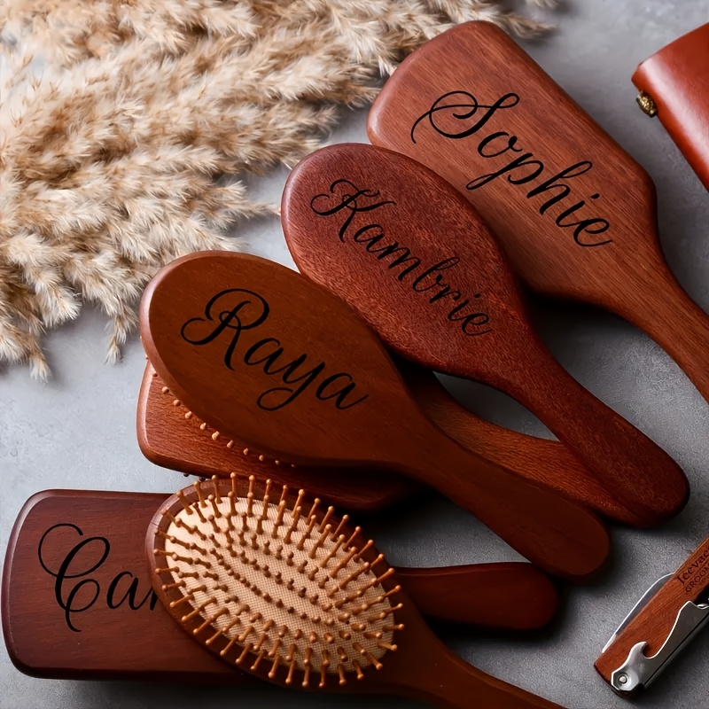 หวีผมไม้จันทน์ชื่อแกะสลัก - ขน - Hair Care Names บทวิจารณ์และราคา